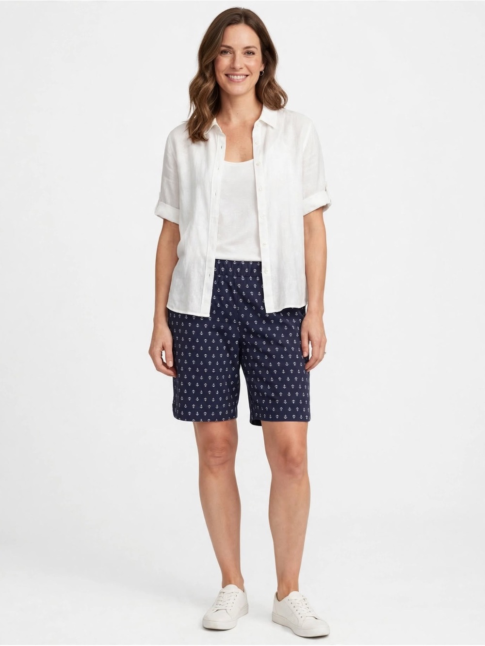 Kate Park Women's Navy Anchor Print Bermuda Shorts